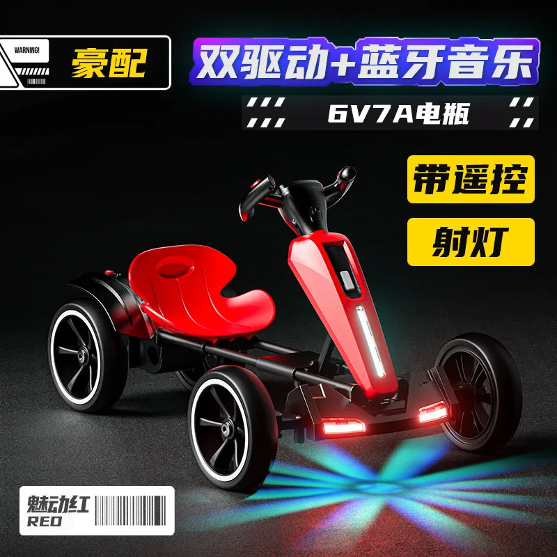 With Led Light And Music Kids Electric Kart, Four-wheel Can Ride On Remote-controlled Toy Car for Ages 1-3 To 6